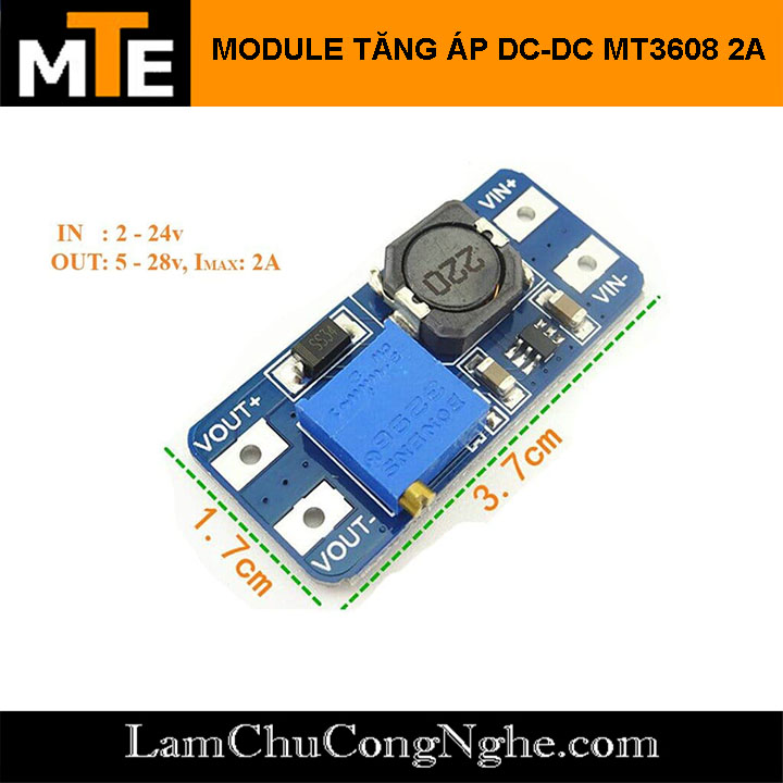 Mạch tăng áp mini 2A DC-DC 2-24V lên 5-28V MT3608