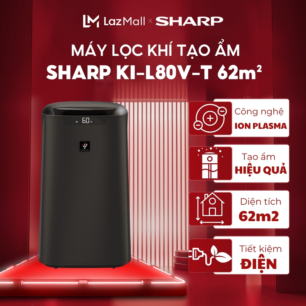 Máy lọc không khí và tạo ẩm Sharp KI-L80V-T | Máy lọc khí Sharp L80V bù ẩm có kết nối điện thoại SmartPhone | Máy lọc không khí L80V khử mùi tạo ion