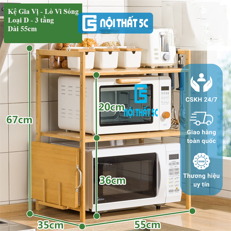 Kệ để gia vị, kệ đựng đồ nhà bếp đa năng bằng gỗ tre chống mối mọt, tiện ích nhà bếp
