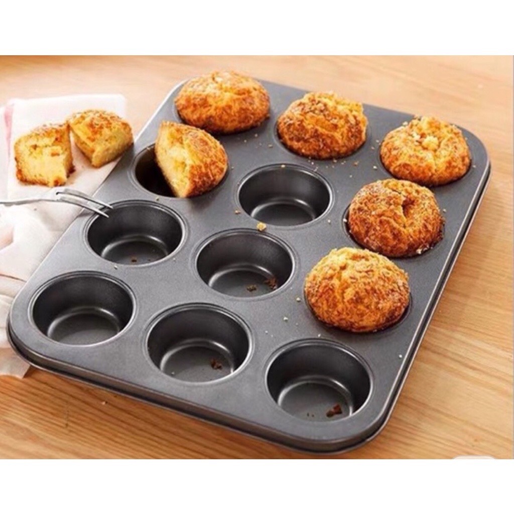 Khuôn cupcake 12 ô lớn chống dính hàng dày