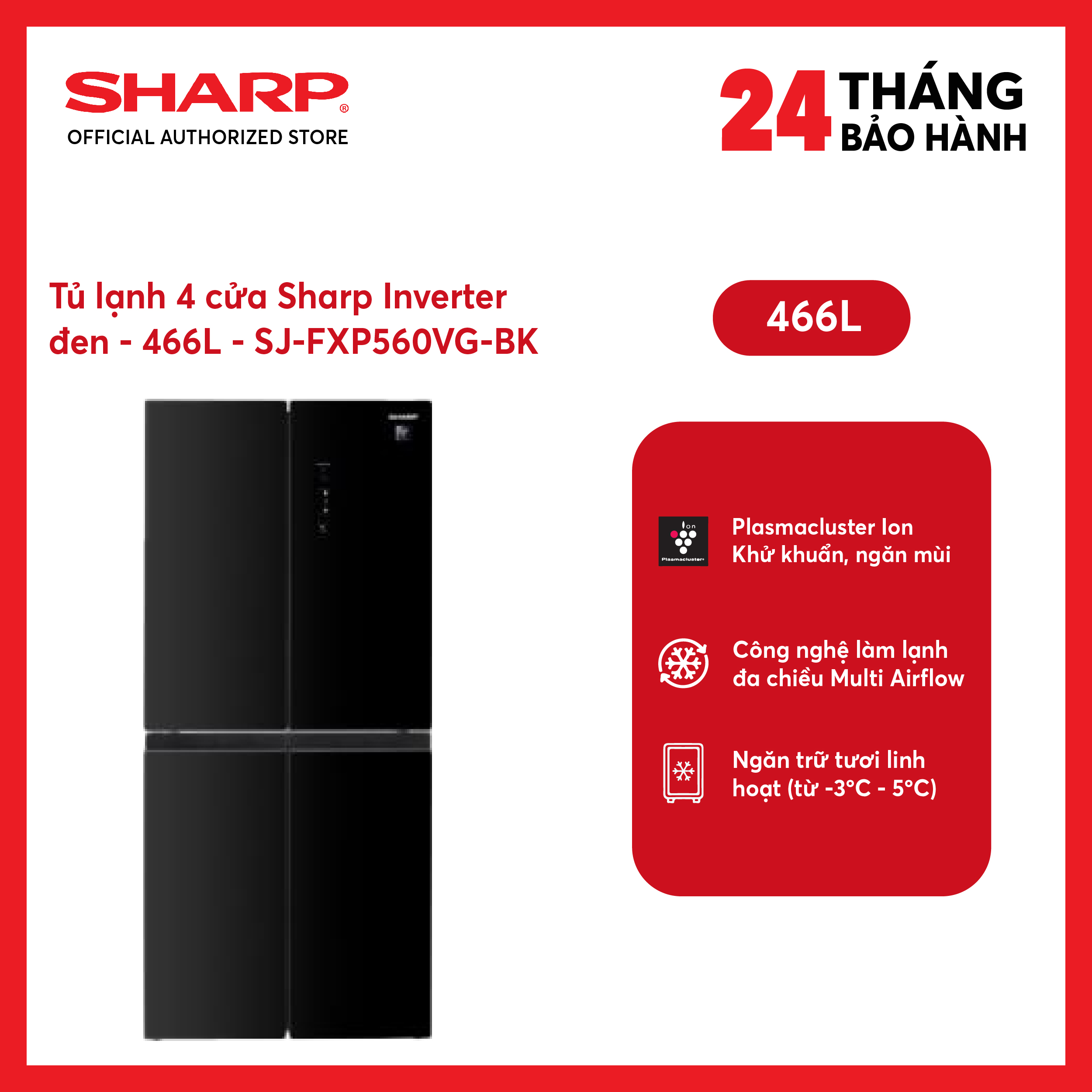 [MODEL 2026][FreeSHIP COD + Lắp Hà Nội] Tủ lạnh Sharp Inverter 466 lít SJ-FXP560VG-BK
