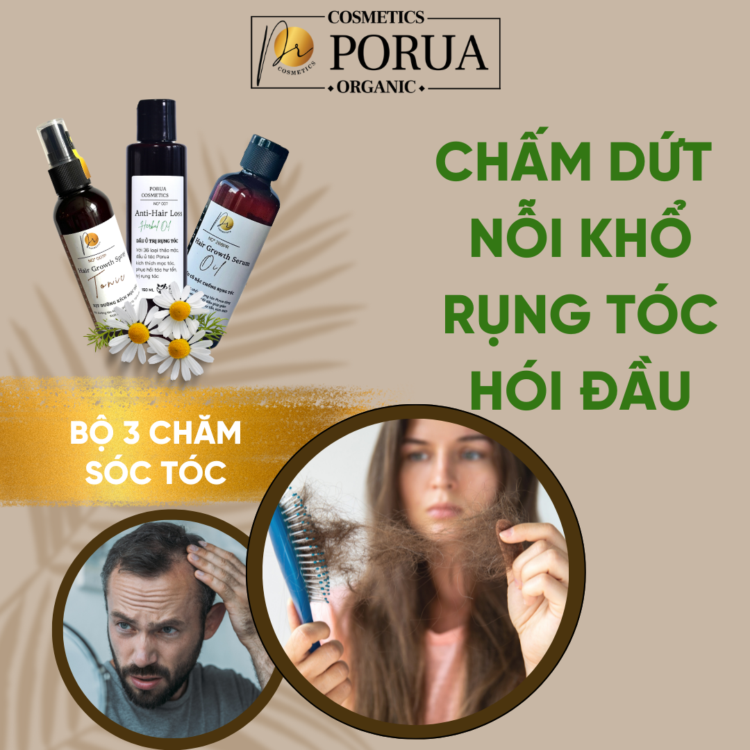 Bộ 3 sản phẩm dưỡng tóc, giảm rụng tóc, kích thích mọc tóc Porua