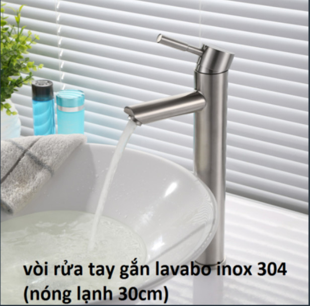 Vòi lavabo tròn cao 30cm, vòi rửa mặt inox 304 chuẩn