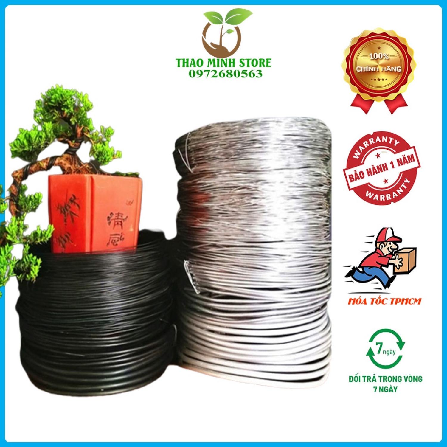 1Kg dây nhôm đen - nhôm trần dẻo chuyên uốn cây bonsai, cây cảnh 2ly - 3ly - 4ly - 5ly