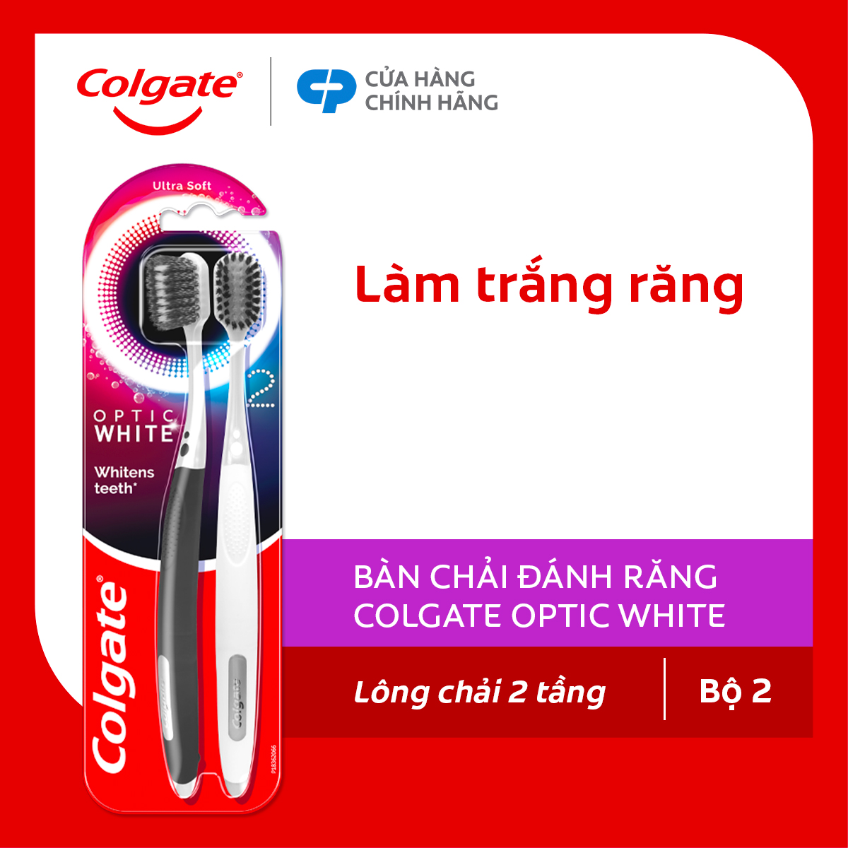 Bàn chải Colgate trắng răng Optic White với lông chải 2 tầng sạch vượt trội