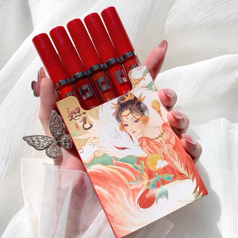 Hộp 5 cây son kem mini smoke cổ trang Vongee Son Muge Leen Lip Glaze Matte nội địa Trung