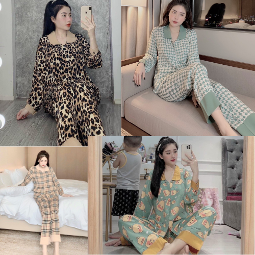 Đồ Bộ Pijama Lụa Tay Dài-Quần Dài Chất Liệu Mango thiết kế sang chảnh