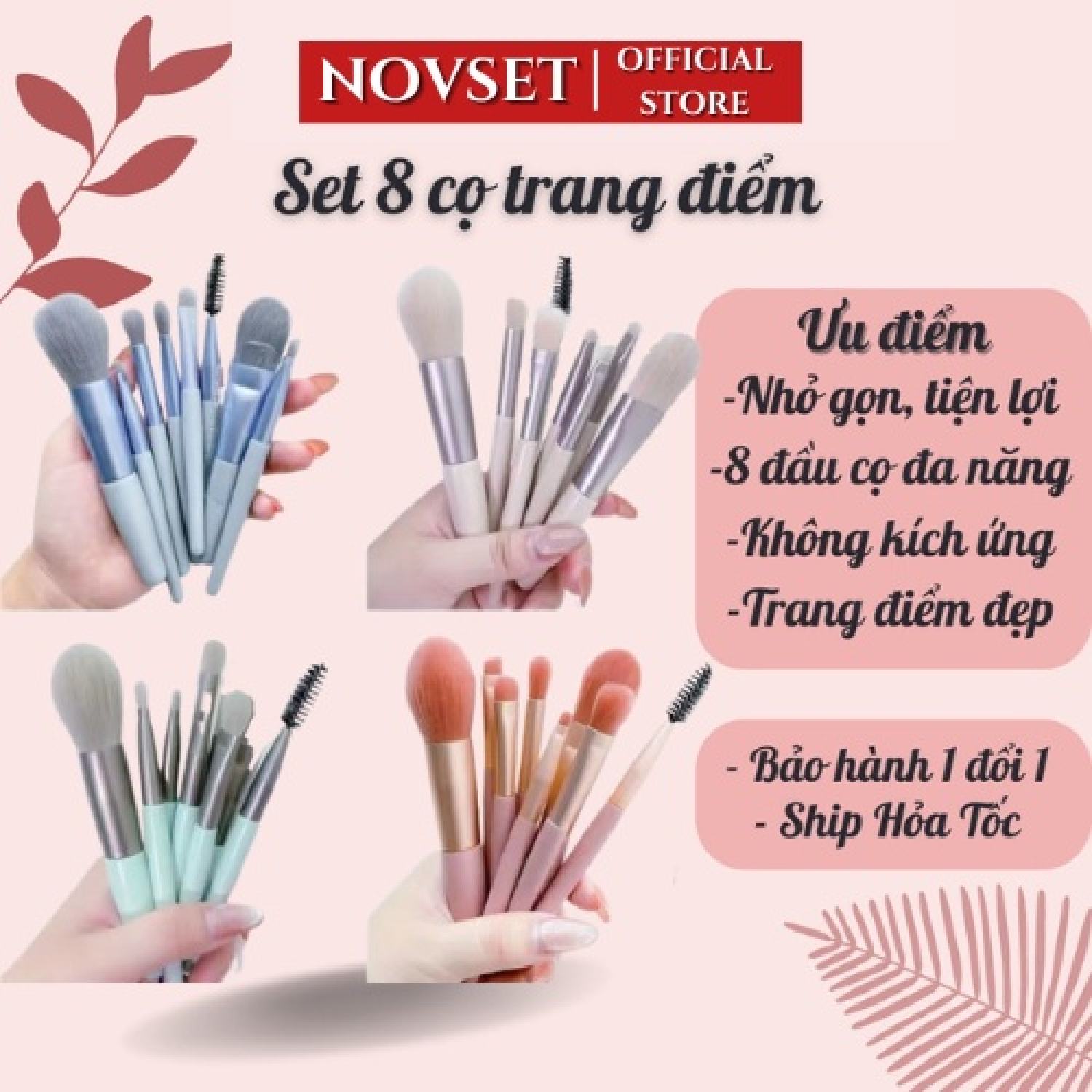Bộ cọ cơ bản 8 món siêu xinh, cọ trang điểm set 8 #ctt_1008