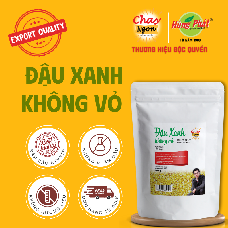 Đậu xanh không vỏ 500g - thương hiệu hùng phát