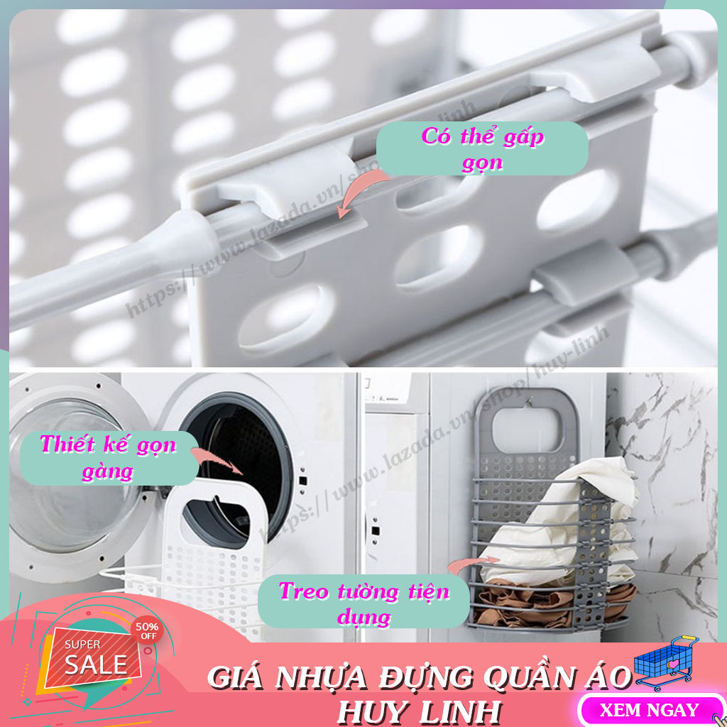 Giỏ nhựa đựng quần áo, giỏ đựng quần áo, giỏ treo, khay xếp quần áo,  đồ dùng sinh hoạt treo tường có thể gấp gọn Huy Linh