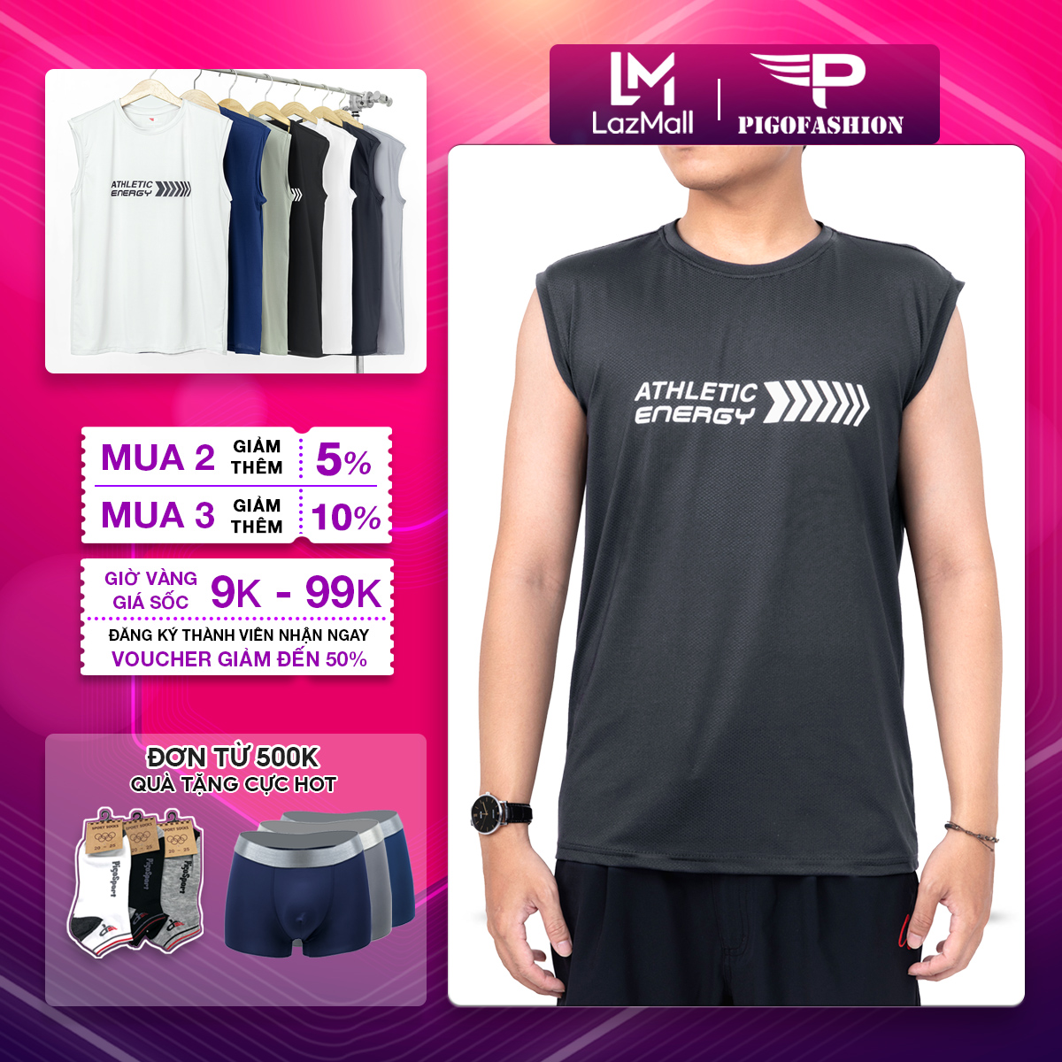 Áo Sát Nách Nam Pigofashion Tank Top In Chữ athletic energy Nam Tính FS Asn02 Cool (1cái) (Chọn Màu)