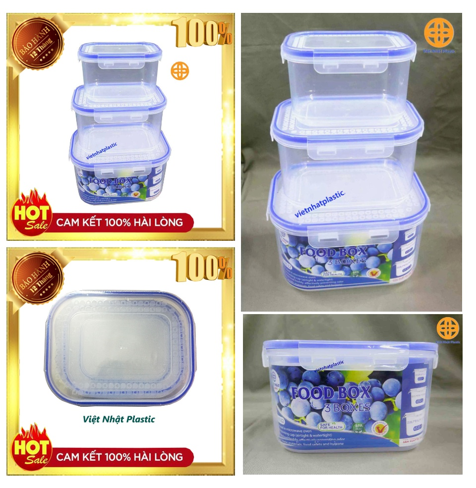 BỘ 3 HỘP NHỰA VIỆT NHẬT NO.6532 CÓ NẮP. HỘP ĐỰNG THỰC PHẨM TIỆN DỤNG