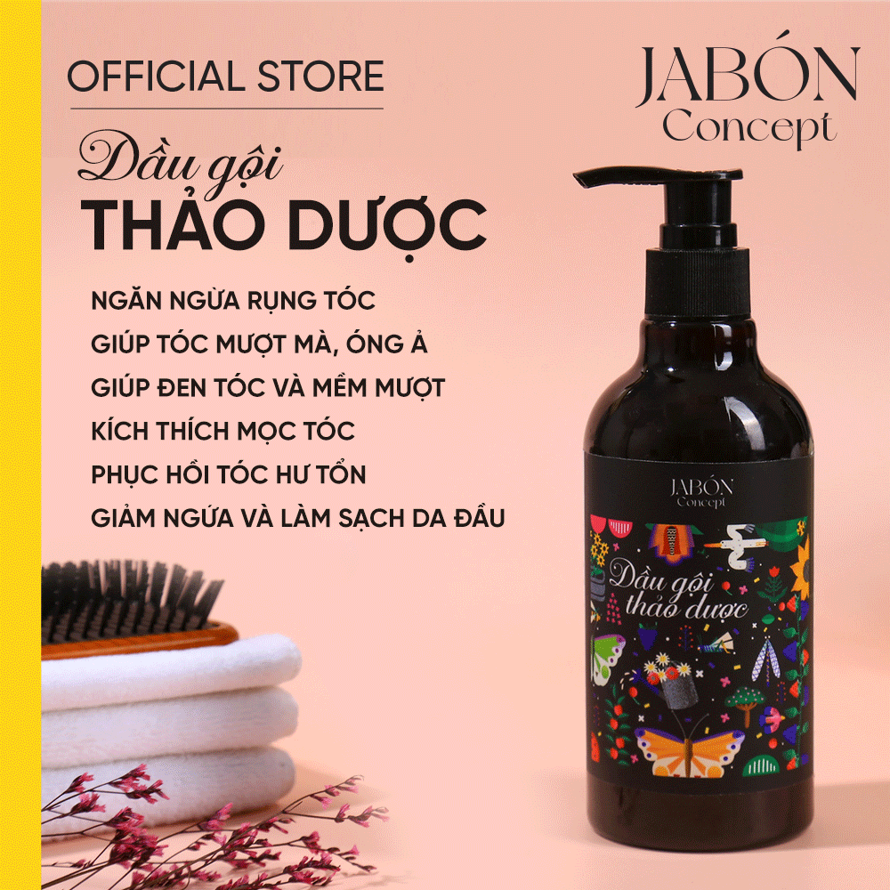 Dầu gội thảo dược thiên nhiên bồ kết bồ hòn cô đặc chống rụng tóc làm sạch 300ml - jabon concept
