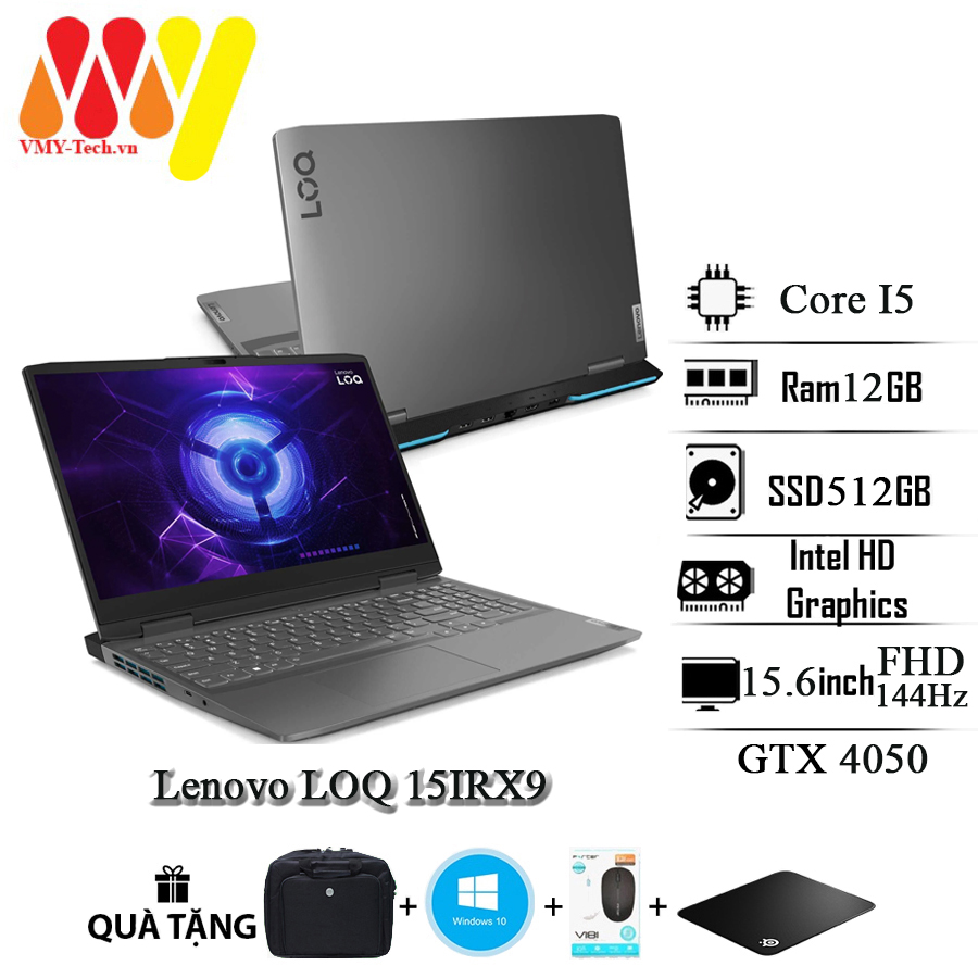 Laptop Lenovo LOQ 15IRX9, Core i5-13420H, SSD 512GB, Ram 12GB, RTX 4050 6GB, 15.6inch Full HD 144Hz, laptop chơi game cao cấp, kèm bộ quà tặng