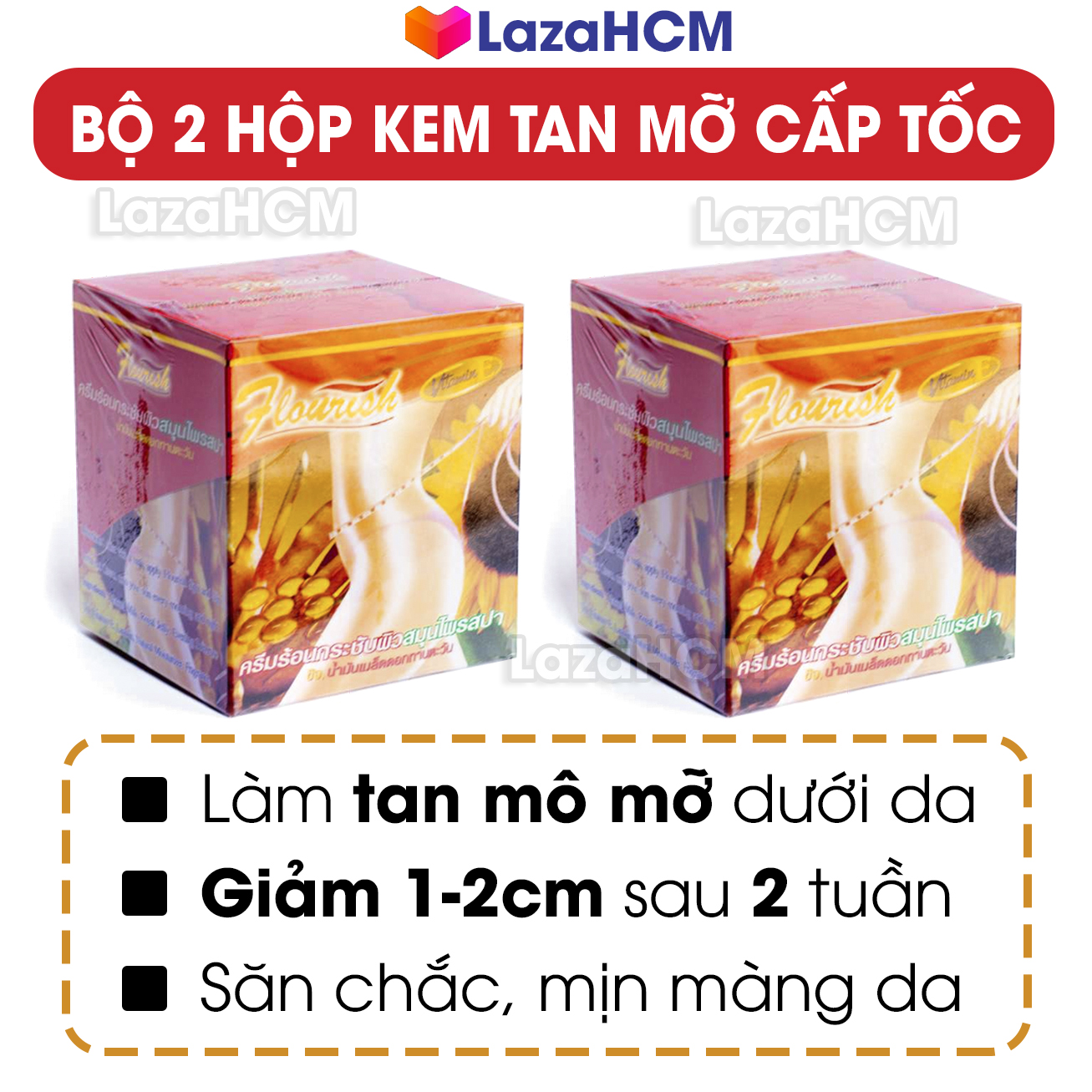 Liệu trình giảm mỡ 2 hộp kem tan mỡ bụng cấp tốc gừng ớt Flourish Thái Lan 700ml x2