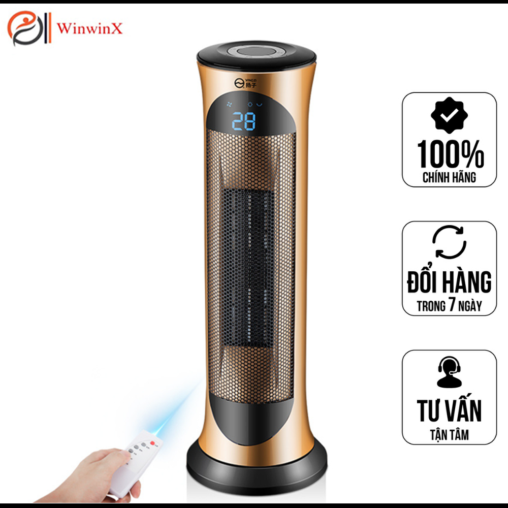 Quạt sưởi đứng YangZi, Máy sưởi gốm PTC cao cấp, sưởi góc rộng, có remote chính hãng, thiết kế an toàn, tiết kiệm điện