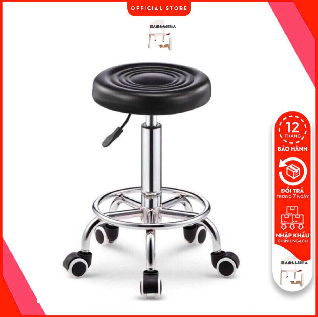 Ghế Spa Xoay 360 Độ Không Tựa Inox Cao Cấp, Ghế Đẩu Tròn Makeup Gội Đầu Có Bánh Xe Di Chuyển Tiện Lợi