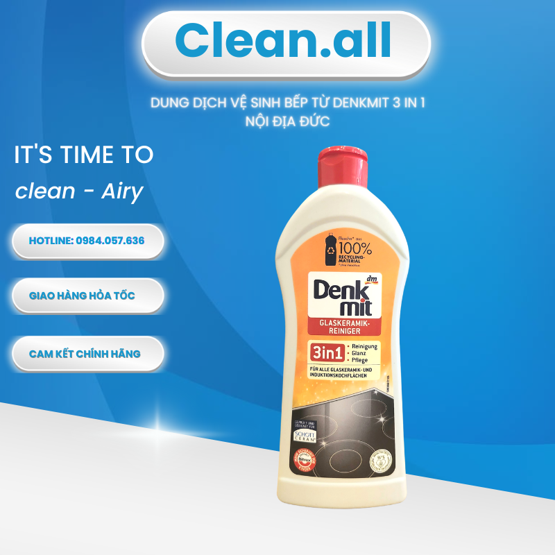 Dung dịch vệ sinh bếp denkmit 3 in 1 nhập khẩu đức 300ml, lau bếp từ, mặt kính