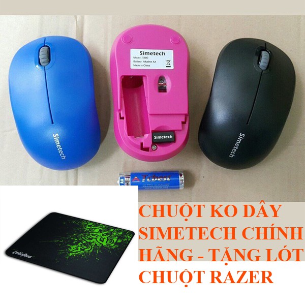 Combo chuột không dây simetech s680 laser tặng miếng lót chuột razer cực đẹp