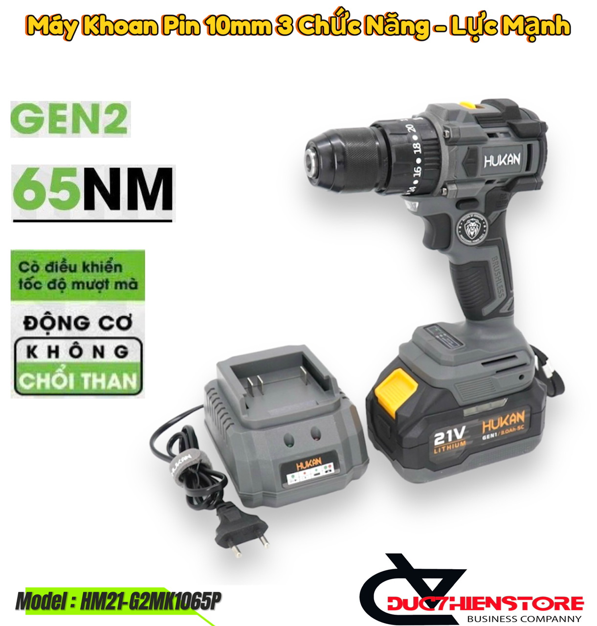 Combo máy khoan pin hukan hm21-g2mk1065p gen 2 | máy khoan pin 10mm 65nm 3 chức năng hukan chính hãng