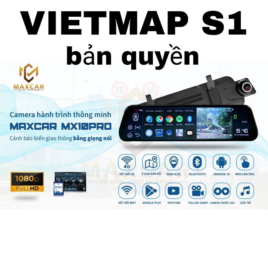 Camera hành trình gương mx10 pro cảnh báo dẫn đường vietmap s1 chính hãng maxcar