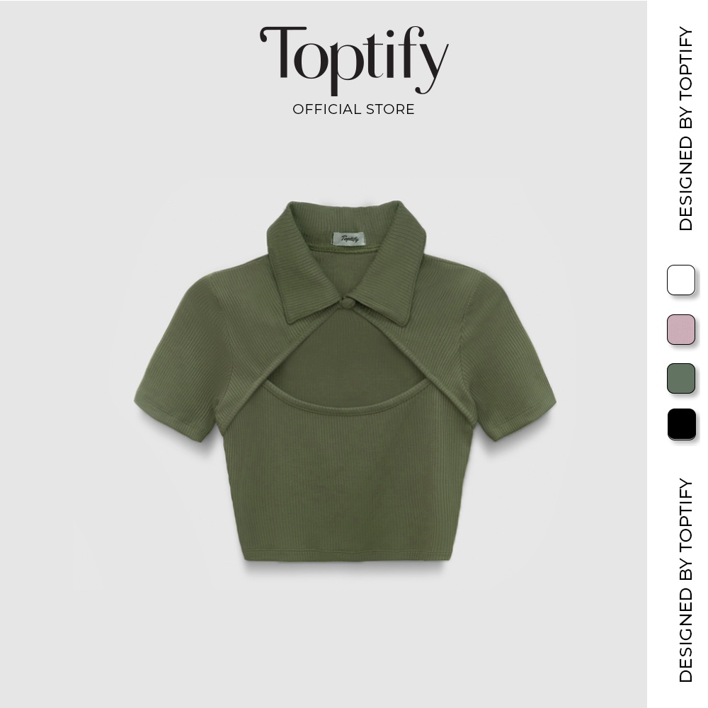 Áo croptop nữ ngắn tay khoét ngực TOPTIFY cổ bẻ đính nút Perterpan Top AC181