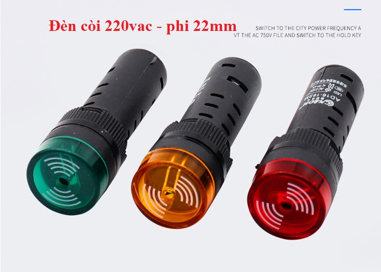 Đèn báo pha có còi hú phi 22mm - đèn cảnh báo tín hiệu có còi 220v
