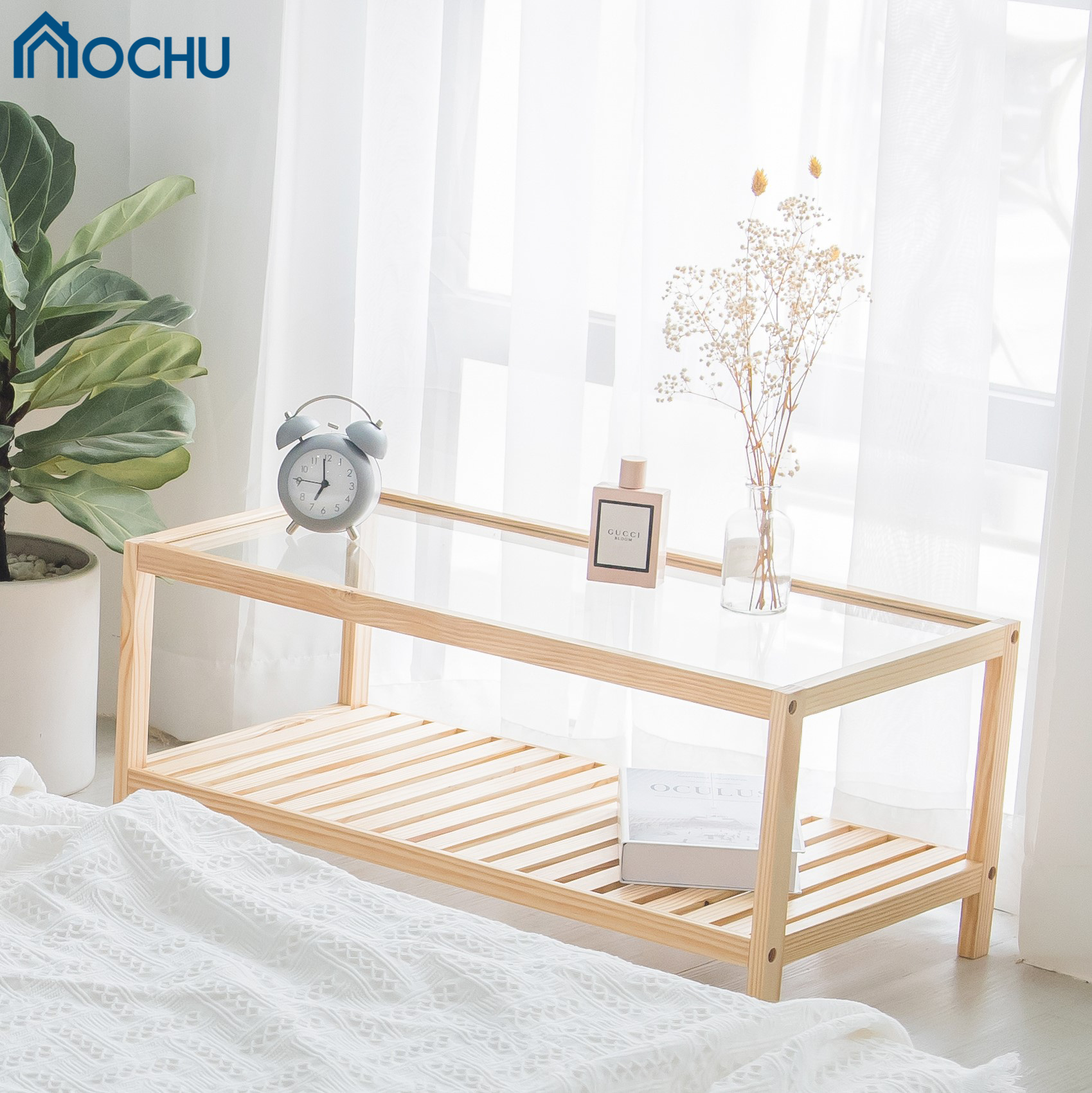 Bàn Trà Sofa Mặt Kính OCHU Khung Gỗ Hình Chữ Nhật  - Pure Table