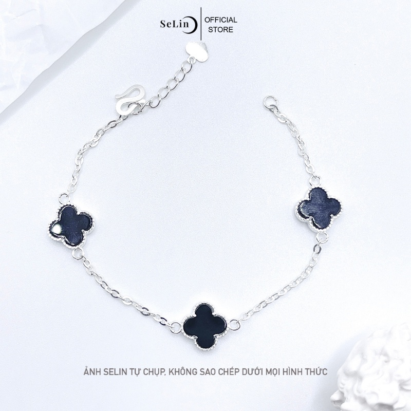 Lắc tay bạc nữ selin jewelry vòng tay bạc ta cỏ 4 lá may mắn