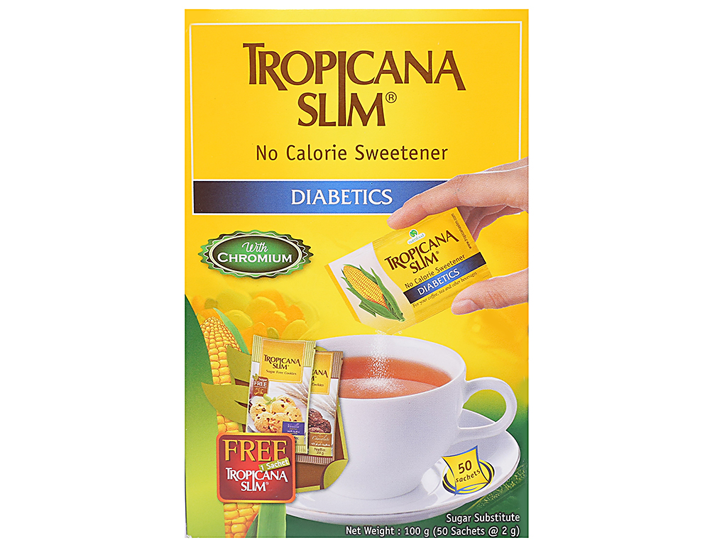 Đường ăn kiêng Tropicana Slim Diabetics hộp 100g (50 gói x 2g) CHO NGƯỜI TIỂU ĐƯỜNG