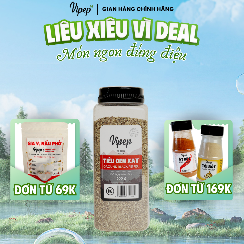 Tiêu đen xay tự nhiên vipep hũ nhựa 500g