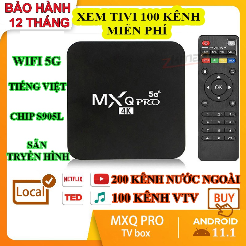Android tv box mxq pro 4k ram 16g+256gb tiếng việt wifi 5g, android 12 đã cài sãn truyền hình 100 kênh, youtube, chorme...vv