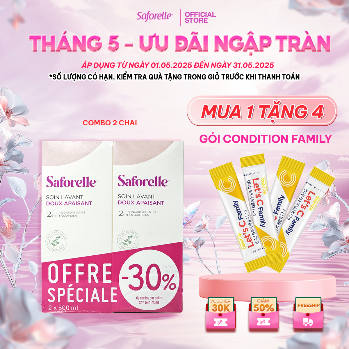 [Hàng nội địa Pháp] COMBO 2 Dung dịch vệ sinh phụ nữ Saforelle Gentle Cleansing Care 500ml