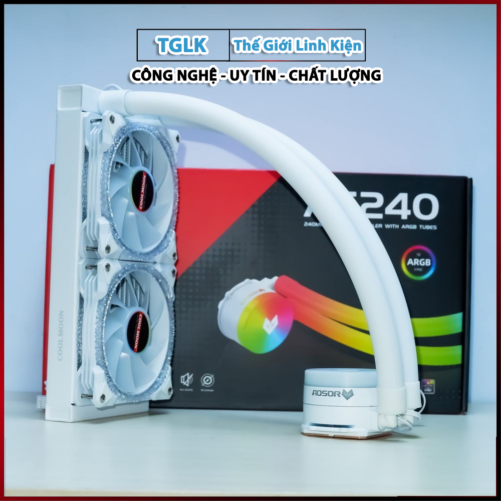 Tản Nhiệt Nước AIO Coolmoon AS240 Màu Trắng LED ARGB - Đồng Bộ HUB - Mainboard Mới