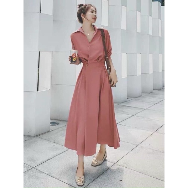 Đầm sơ mi, nút eo ms43