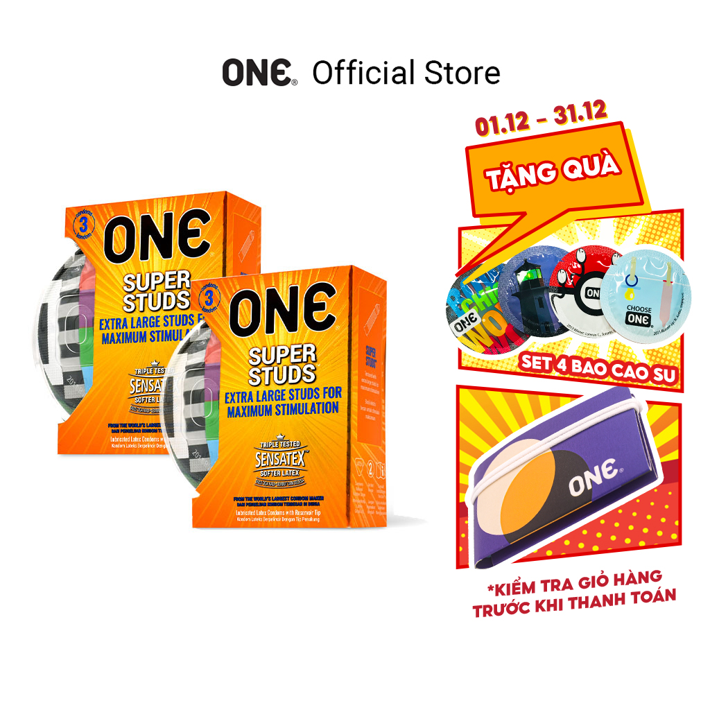 Combo 2 Hộp Bao Cao Su ONE Super Studs - Siêu Gai (3 Bao/Hộp)