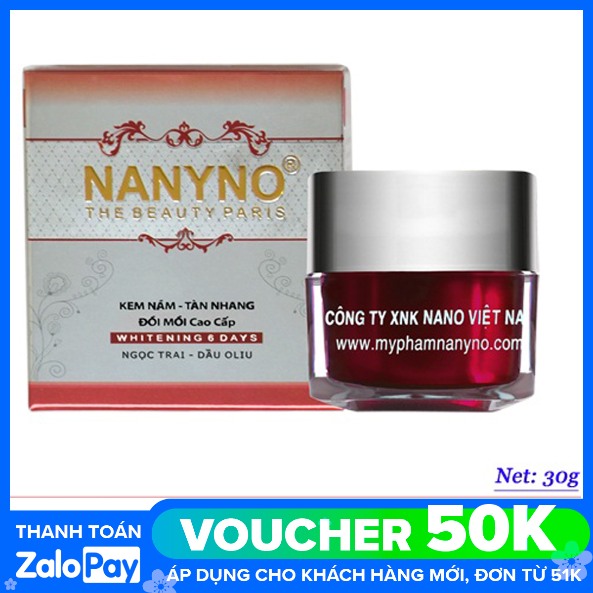 Kem nám tàn nhang đồi mồi Nanyno cao cấp chiết xuất Ngọc trai và Dầu Oliu 30g