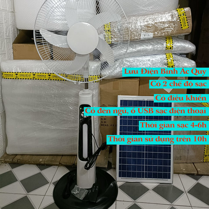 Quạt Năng Lượng Mặt Trời Lưu Bình AcQuy, Công Suất 50W, có củ sạc điện 220V