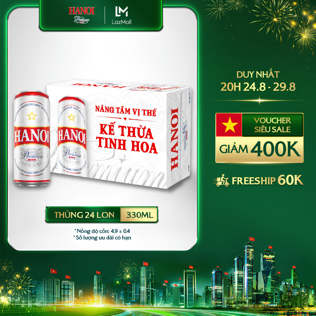 Thùng 24 lon bia hanoi premium - habeco