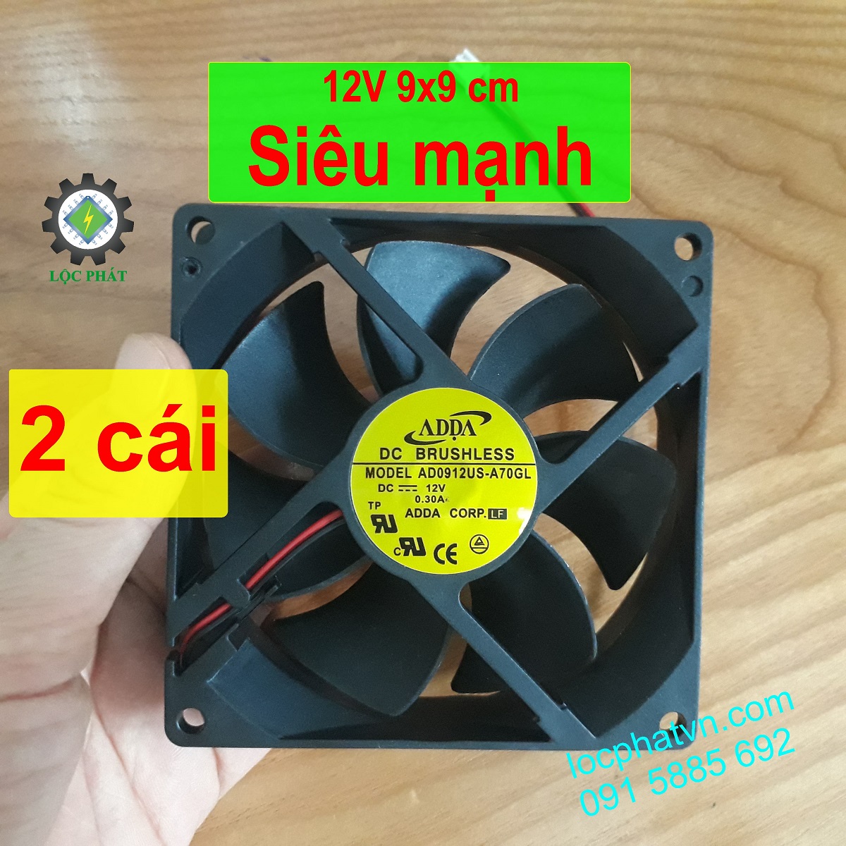 Combo 2 quạt tản nhiệt 12v 9x9 cm - công suất mạnh