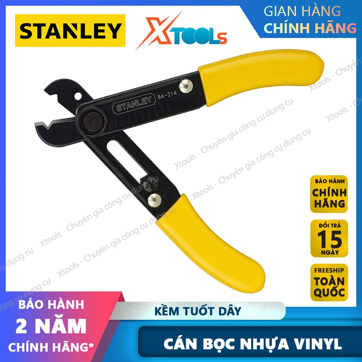 Kềm tuốt dây STANLEY 84-214-22 130mm. Kềm tuốt dây thép cao cấp tay cầm bọc nhựa Vinyl mềm có độ ma sát cao, cắt được nhiều dây có tiết diện lớn