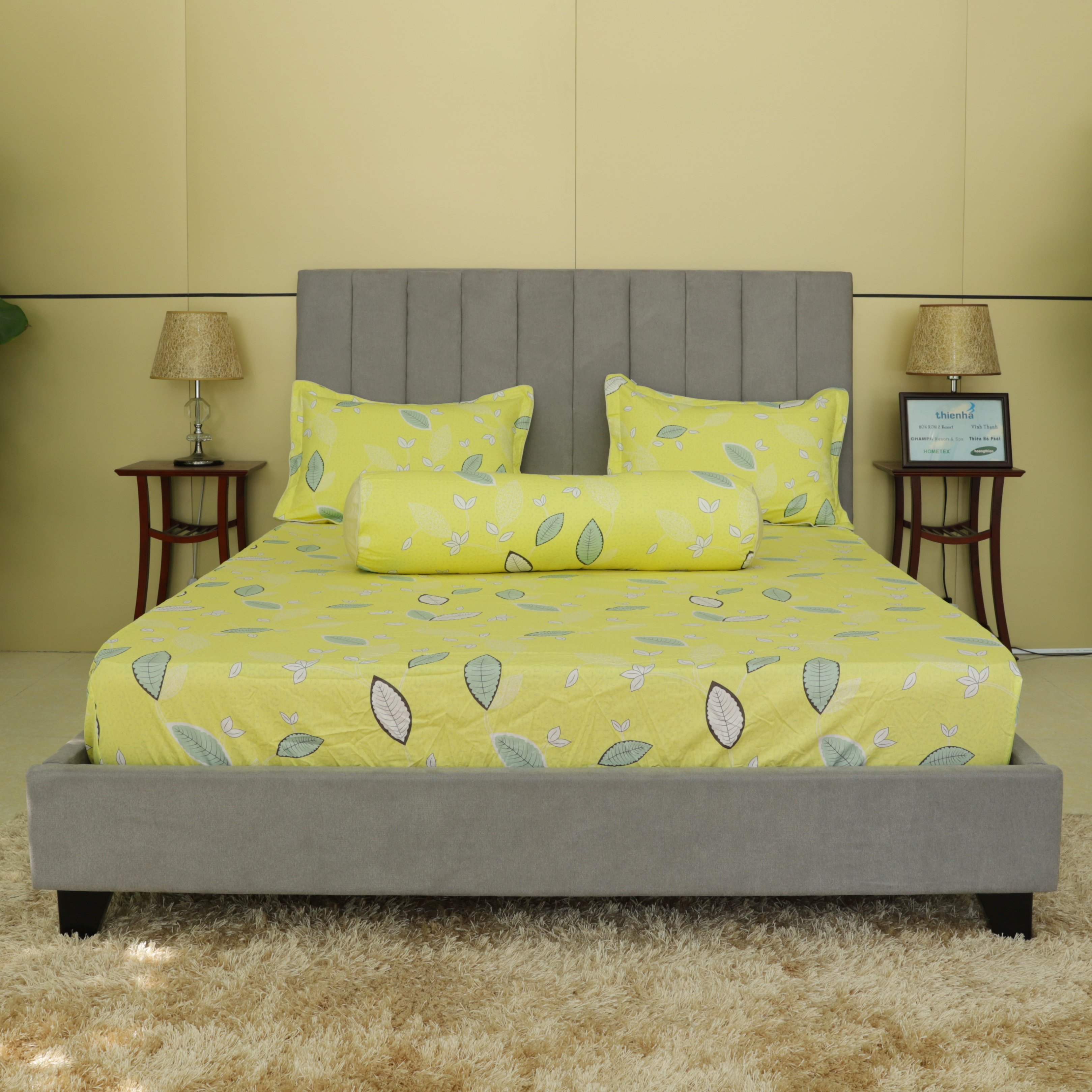 Bộ ga gối cotton hometex - bộ drap gối bọc nệm vải cotton hoa hometex - sản phẩm của cty may thiên hà