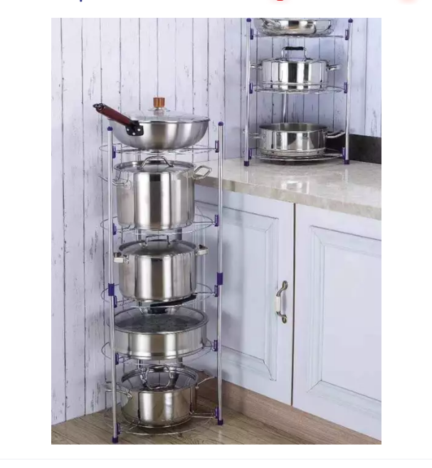 Kệ để xoong nồi 5 tầng, Giá để nồi nhà bếp thông minh bằng inox 5 tầng