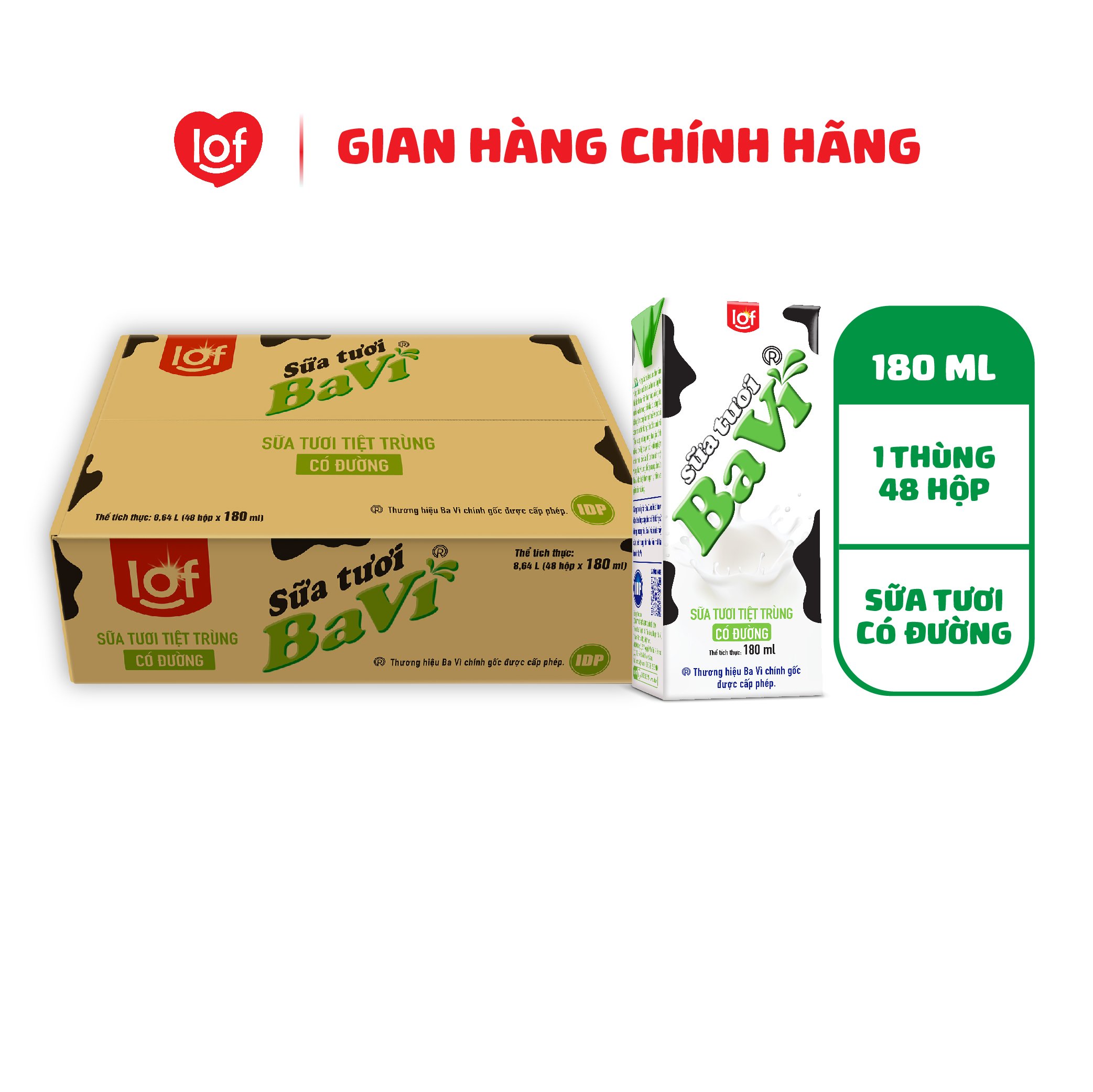 [DATE THÁNG 12] Sữa tiệt trùng LOF BA VÌ có đường thùng 48 hộp x 180ml