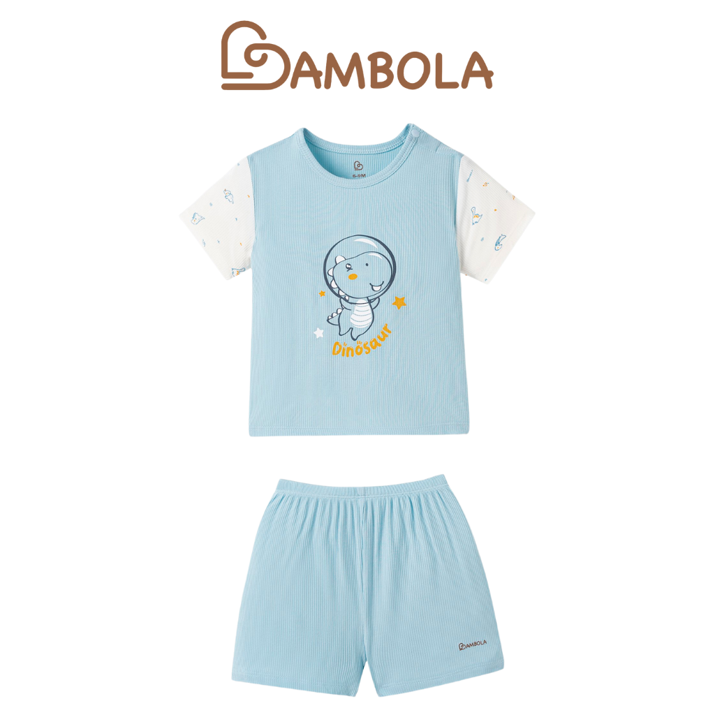 Bộ Cài Vai Cộc Phối Tay Màu Xanh Họa Tiết Dễ Thương Đủ Size Cho Các Bé (Size từ 6M – 3Y) | BAMBOLA VIETNAM