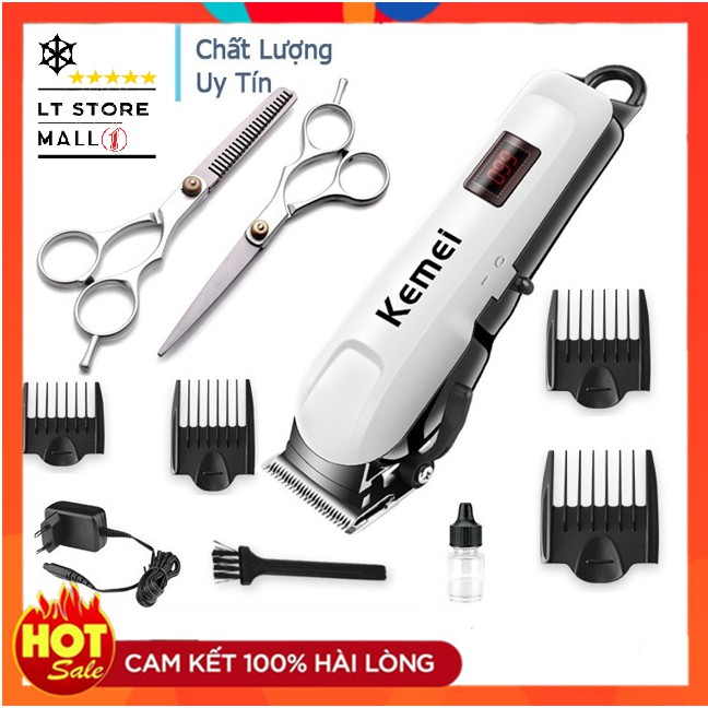 Tông Đơ Cắt Tóc Không Dây Chuyên Nghiệp KEMEI KM-809A Có Màn Hình Led Tặng Kéo