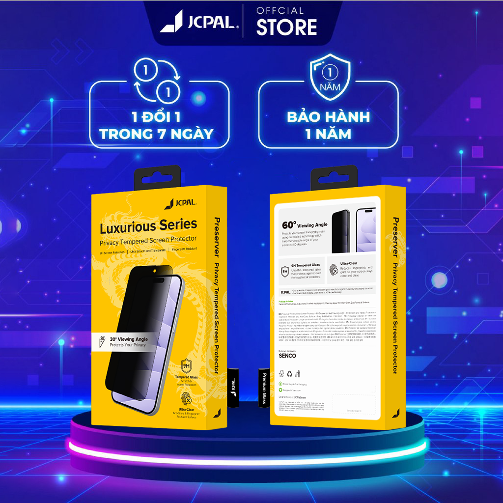 Kính cường lực jcpal chống nhìn trộm ip 15| ip 15 pro| ip 15 plus| ip 15 pro max