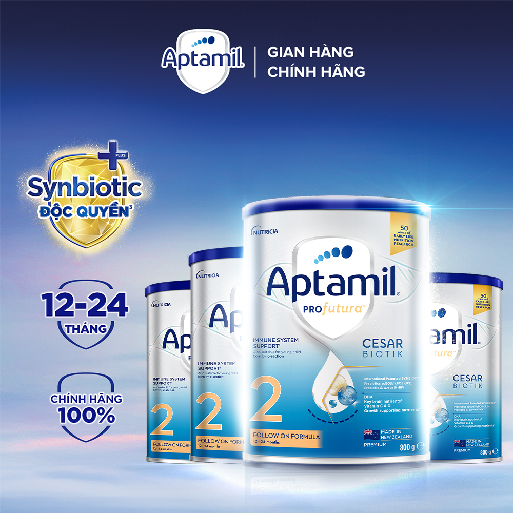Combo 4 Sữa bột Aptamil New Zealand hộp thiếc số 2 cho bé 12-24 tháng tuổi