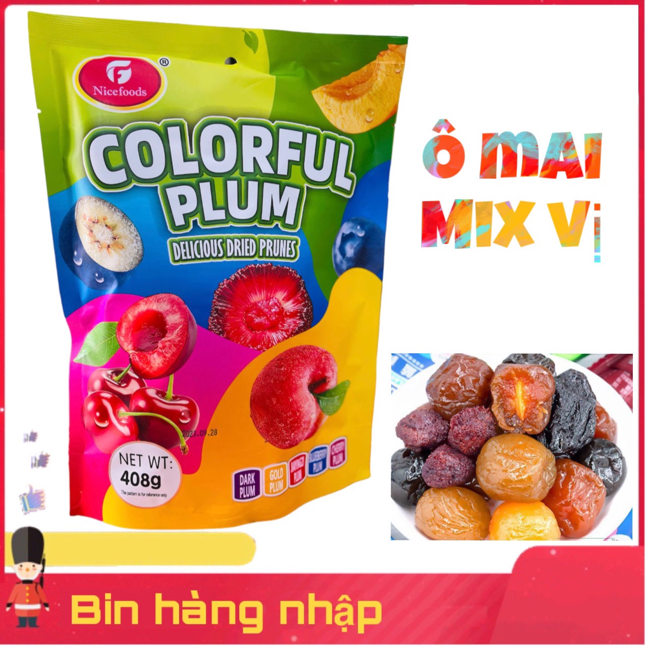 Combo 3 túi Ô mai colorful plum mix 5 vị gói 408gr