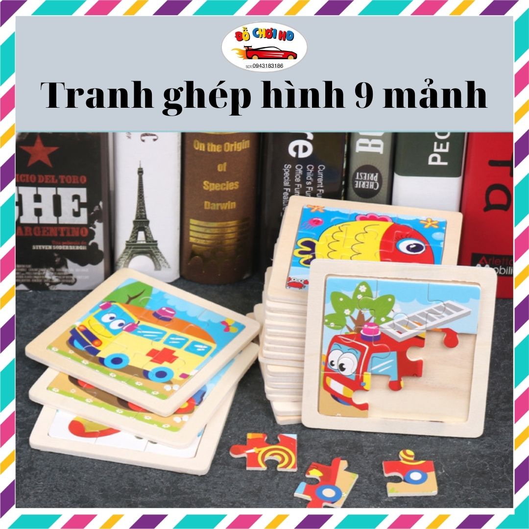 Đồ chơi gỗ, tranh ghép hình cho bé, tranh ghép gỗ, tranh ghép 2D 9 miếng 11x11cm